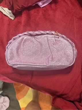 Pink Glitter Braided Handle Convertible Clutch Bag